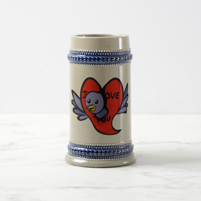 Blauer Vogel des Valentinstags Stein Bierglas (Mittel)