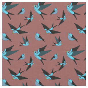 Blauer Vogel fliegen, sitzen, Folkloredruck Stoff