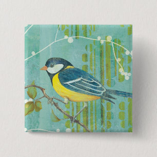 Blauer Vogel gehockt auf einem Baum Button