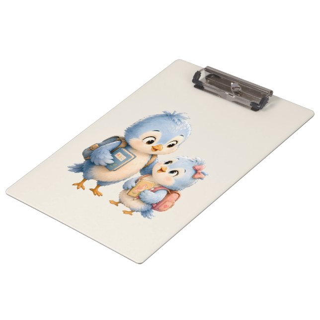 Blauer Vogel-Geschwister-Clipboard Klemmbrett (Schrägansicht)