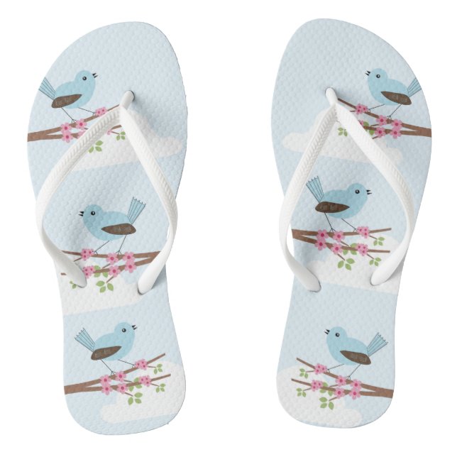 Blauer Vogel in Blossom Tree Niedlich Flip Flops (Fußbett)