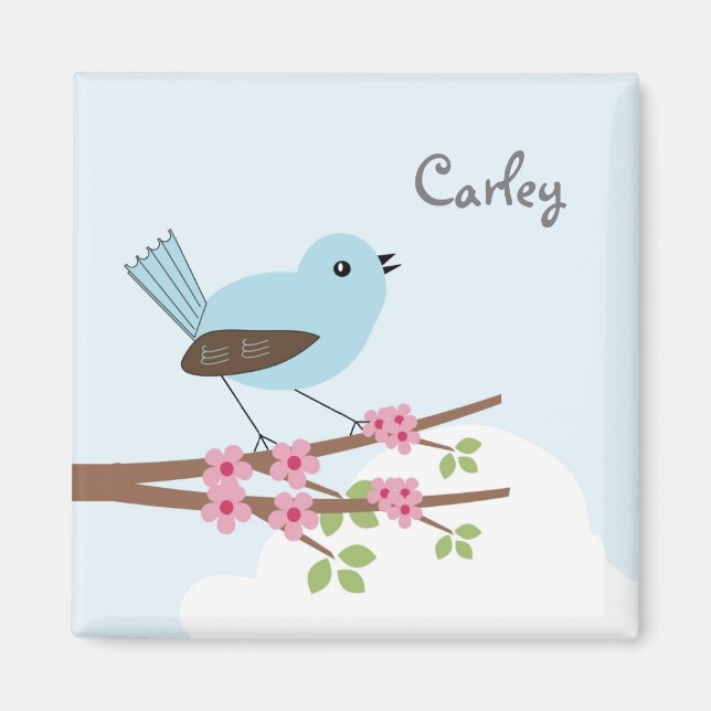 Blauer Vogel in Blossom Tree Personalisiert Magnet (Vorne)
