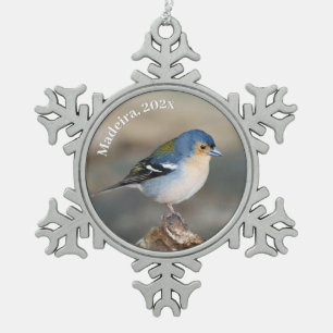Blauer Vogel Madeira Buchfink (Fringilla maderensi Schneeflocken Zinn-Ornament