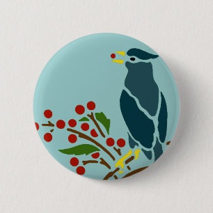 Blauer Vogel mit Beeren Button