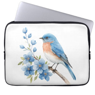 Blauer Vogel mit blauen Blumen Laptopschutzhülle