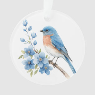 Blauer Vogel mit blauen Blumen Ornament