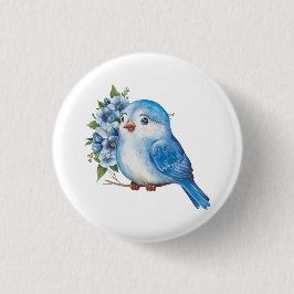 Blauer Vogel mit Blume Button
