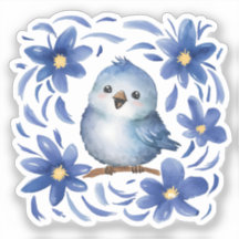 Blauer Vogel mit Blumen
