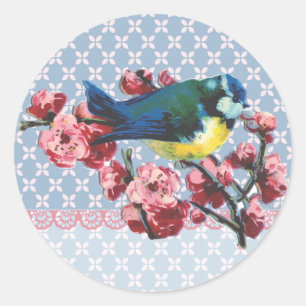 Blauer Vogel und Kirschblossom Runder Aufkleber