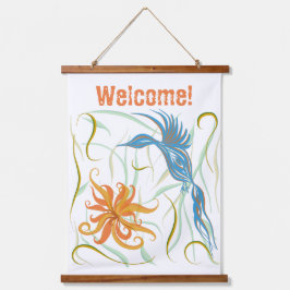 Blauer Vogel und Vogel des Paradieses Wandteppich Mit Holzrahmen