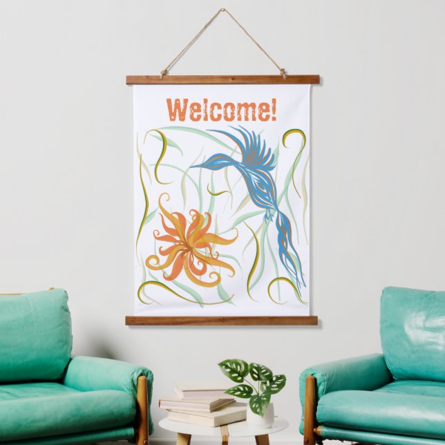 Blauer Vogel und Vogel des Paradieses Wandteppich Mit Holzrahmen (Wohnzimmer)