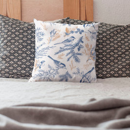 Blauer Vogel und Winter botanisch Kissen