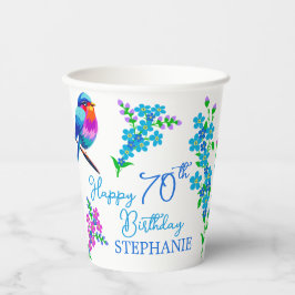 Blauer Vogel Vergiss mich nicht floral 70. Geburts Pappbecher