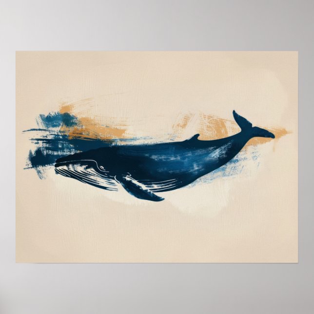Blauer Wal abstrakt zeichnend klein Poster (Vorne)