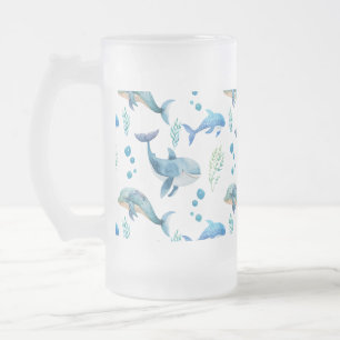Blauer Wal Aquarellfarben Nahtloses Muster Mattglas Bierglas