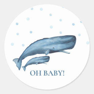 Blauer Wal & Bläschen Ocean Baby Dusche Runder Aufkleber