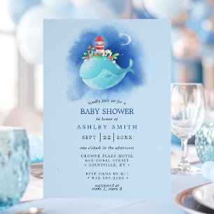Blauer-Wal-Nautik-Baby-Party Einladung