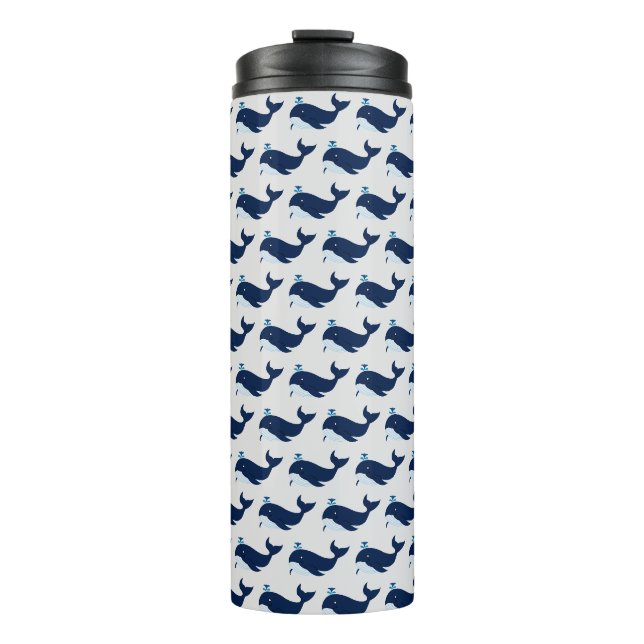 Blauer Wal, nautischer Thermaltumbler Thermosbecher (Vorderseite)