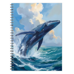 Blauer Wal Ozean Meer Tier Wasserfarbe Notizblock