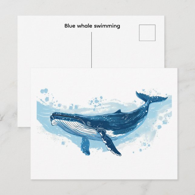 Blauer Wal Säugetier schwimmt  Klein Postkarte (Vorne/Hinten)
