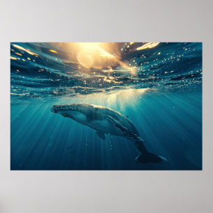 Blauer Wal unter Wasser Poster