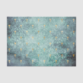 Blauer Wash mit Gold-Pilze Dekoupage Papier