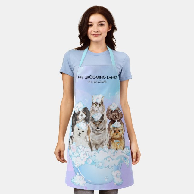Blauer Wash Pet Grooming Hunde Katzen Wellness-Cen Schürze (Getragen)