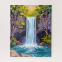 Blauer Wasserfall | Naturmalerei Waldlandschaft