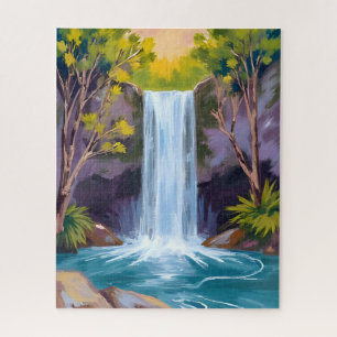 Blauer Wasserfall   Naturmalerei Waldlandschaft