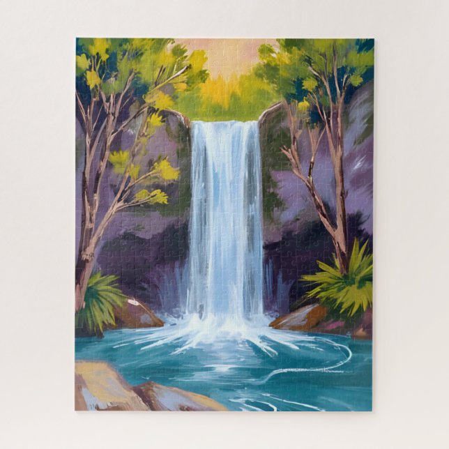 Blauer Wasserfall | Naturmalerei Waldlandschaft (Vertikal)