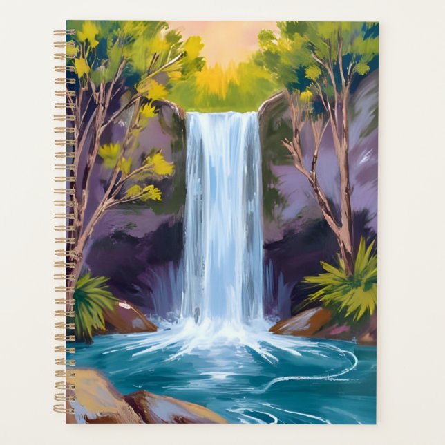 Blauer Wasserfall | Waldlandschaft Naturmalerei Planer (Vorderseite)