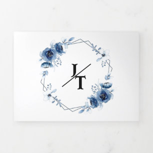 BLAUER WASSERFARBE TRIFOLD WEDING INVITATION DREIFACH GEFALTETE KARTE