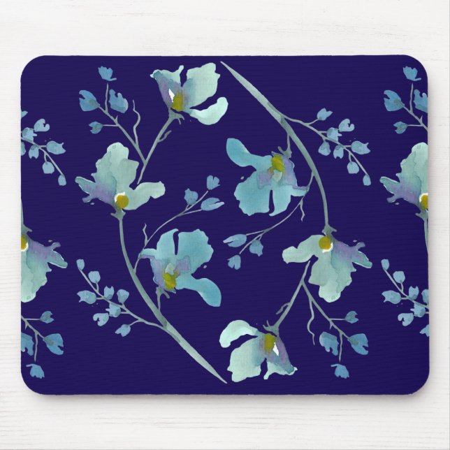 Blauer Wasserfarben-Blossom Mousepad (Vorne)
