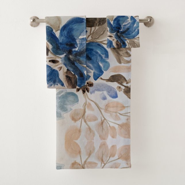 Blauer Wasserfarben Blumenmotiv Handtuch Set (Insitu)