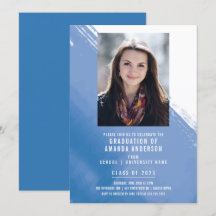 Blauer Wasserfarben Foto Graduation Party Einladun