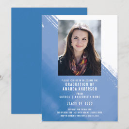 Blauer Wasserfarben Foto Graduation Party Einladun Einladung