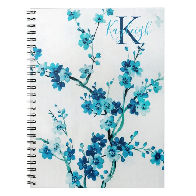 Blauer Wasserfarbenblut | MIT MONOGRAMM Notizblock (Vorderseite)