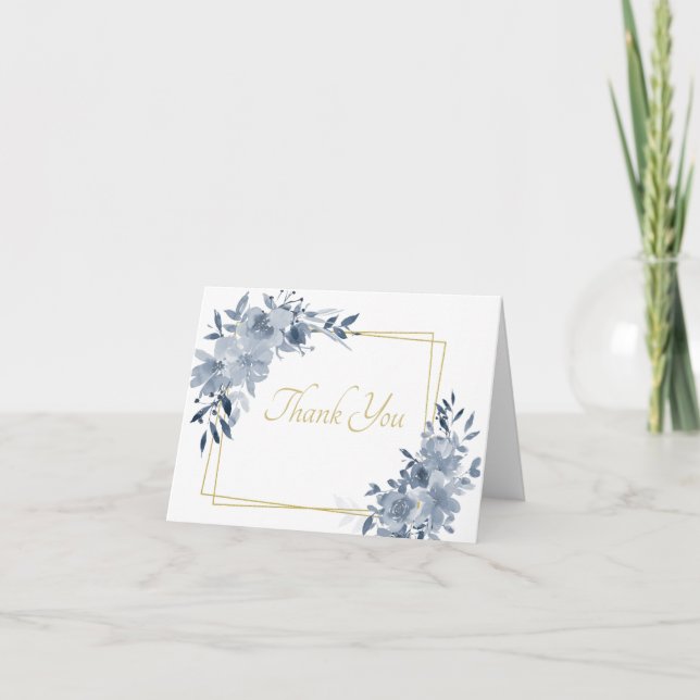 Blauer Wasserfarbenflor mit goldenem Rahmen danke  (Vorderseite)