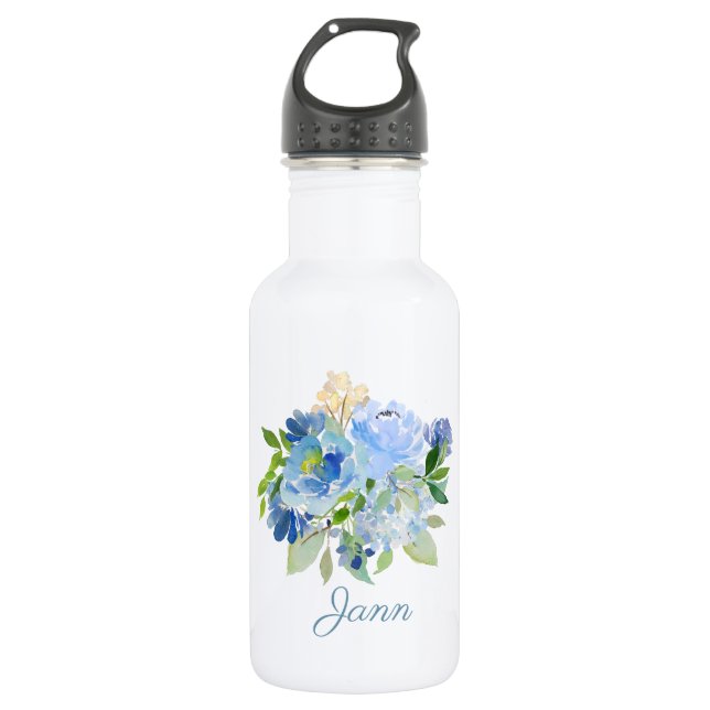 Blauer Wasserfarbenflor mit Namen Trinkflasche (Vorderseite)
