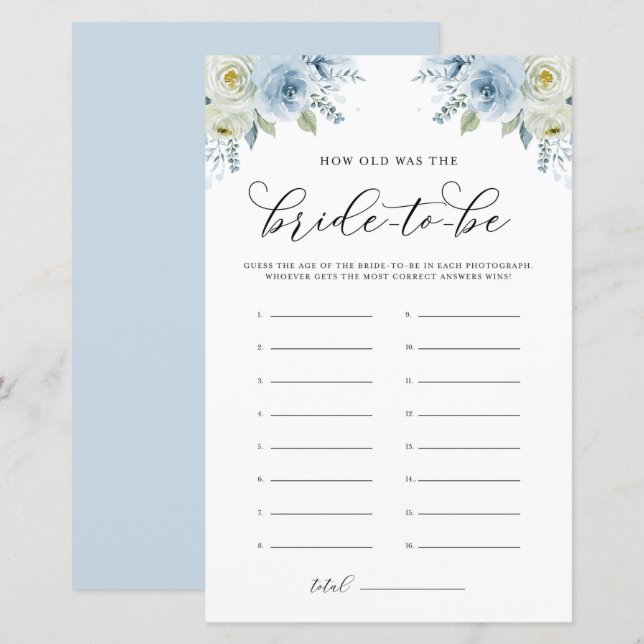 Blauer Wasserfarbenflor wie alt war das Brautspiel (Vorne/Hinten)