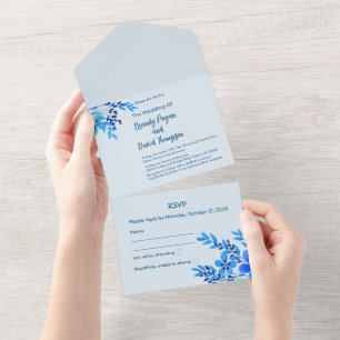 Blauer Wasserfarbenfroh - Einladung zur Hochzeit