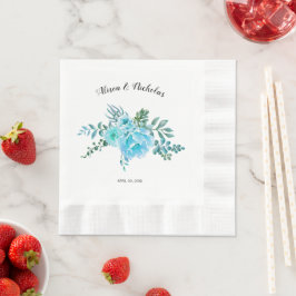 Blauer Wasserfarbenkaktus Blume Hochzeit Serviette