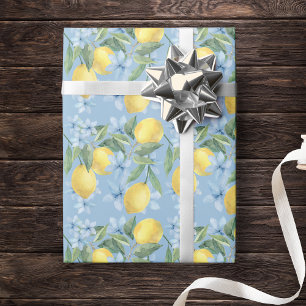 Blauer Wasserfarbenlemon und Blume Geschenkpapier