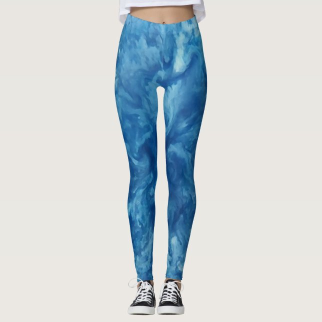 Blauer Wasserfarbensturm Leggings (Vorderseite)