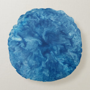 Blauer Wasserfarbensturm Rundes Kissen