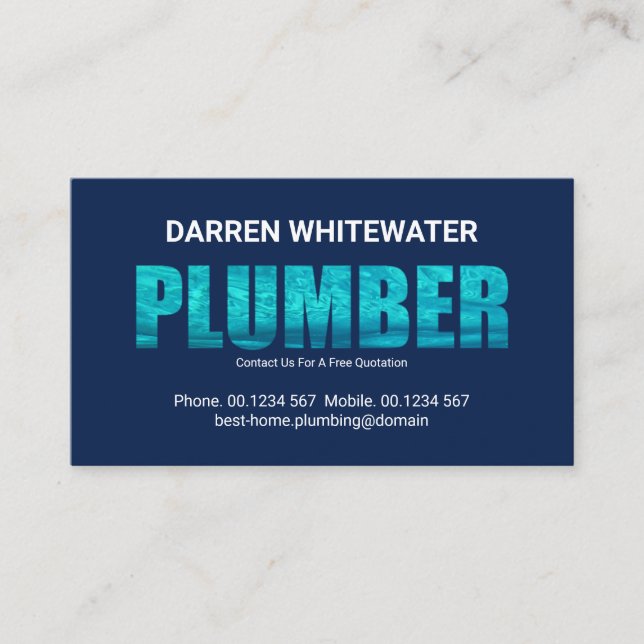 Blauer Wasserlogger Plumber Signaturenplattierungs Visitenkarte (Vorderseite)