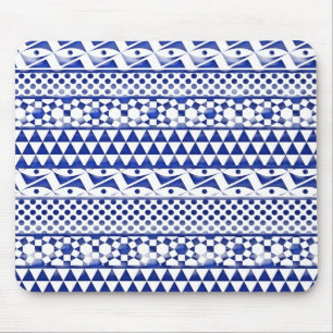 Blauer Watercolor-abstrakter aztekischer Stammes- Mousepad