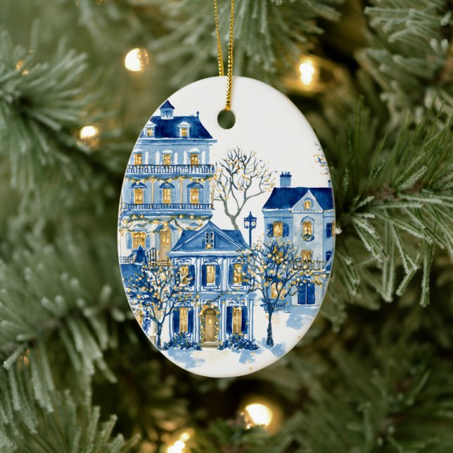 Blauer Weihnachts-Oval-Schmuck – Weihnachtsbaum-De Keramik Ornament (Baum)
