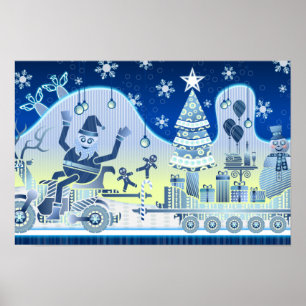 Blauer Weihnachts-Santa-Claus-Schneemann-Plakat-Ba Poster