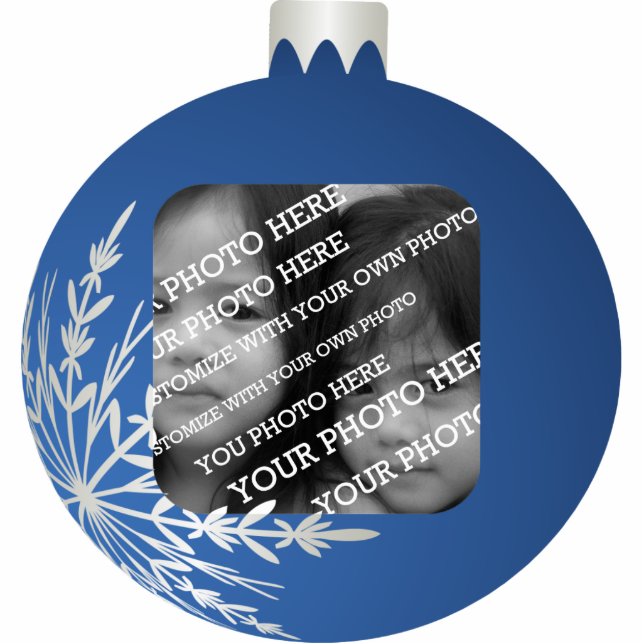 Blauer Weihnachtsball-Rahmen Fotoskulptur Ornament (Vorne)